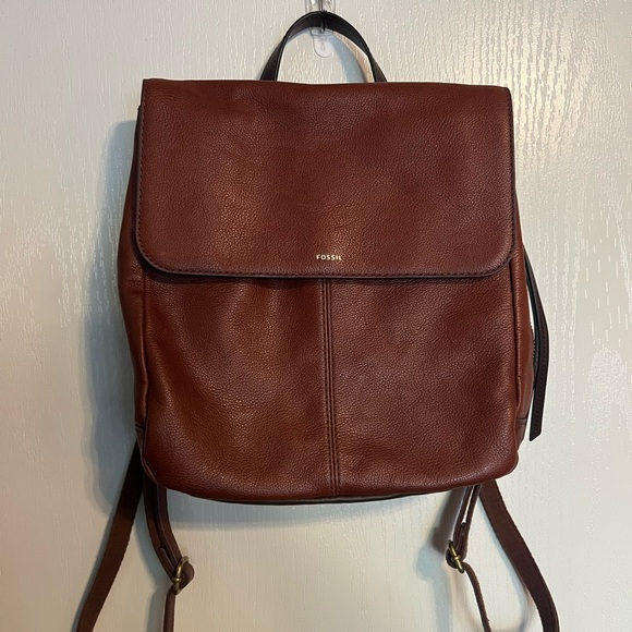 Fossil Rich Brown Leather Backpack - Picture 1 of 7